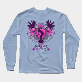 Surfer Girl catching a wave tropical tee shirt Long Sleeve T-Shirt